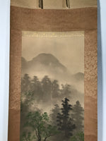 Japanese Boxed Hanging Scroll Kakejiku Vtg River Boat House Mountain Color KJ156