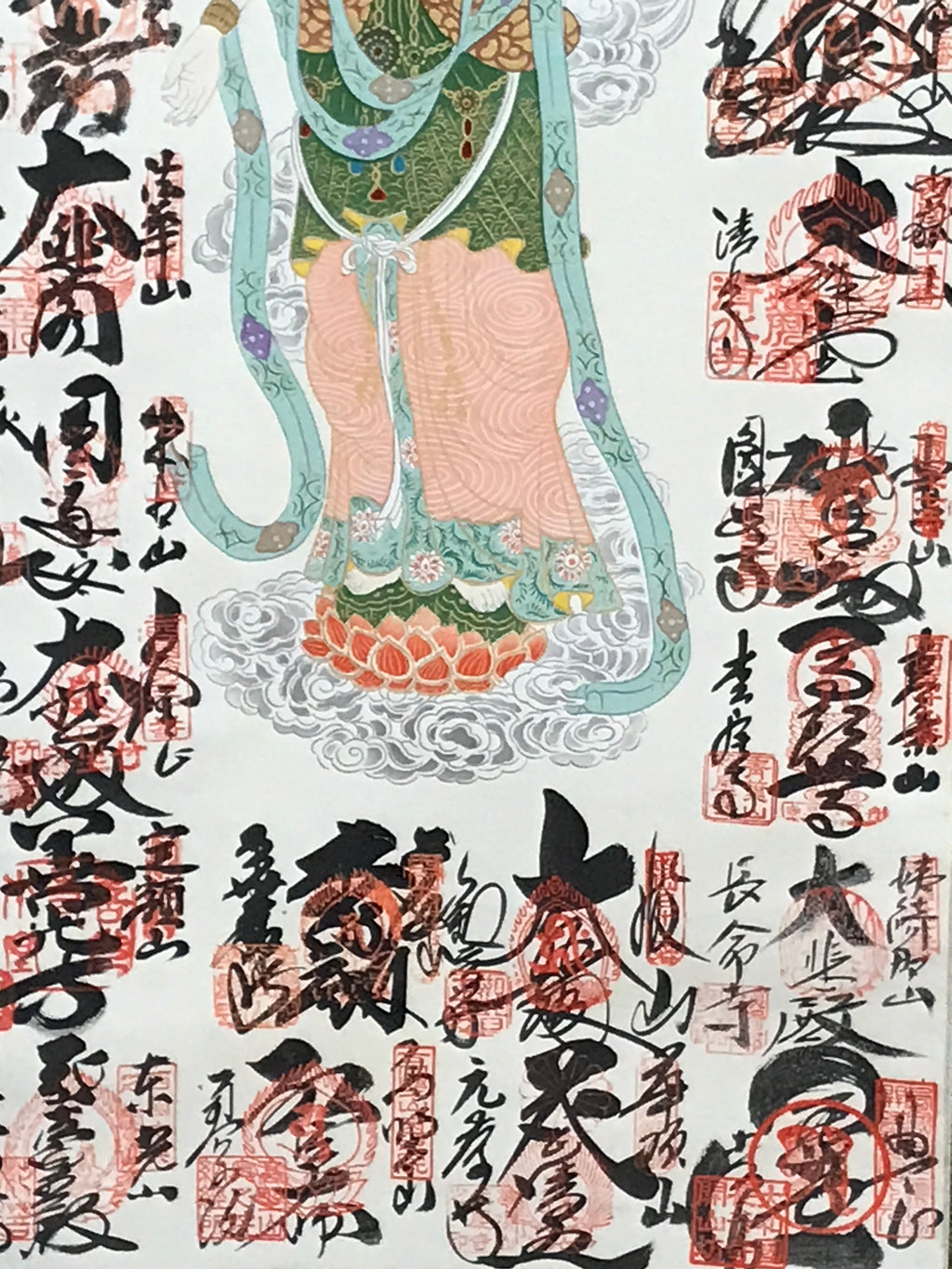 Japanese Boxed Hanging Scroll Kakejiku Vtg Saigoku Kannon Pilgrimage Color KJ134