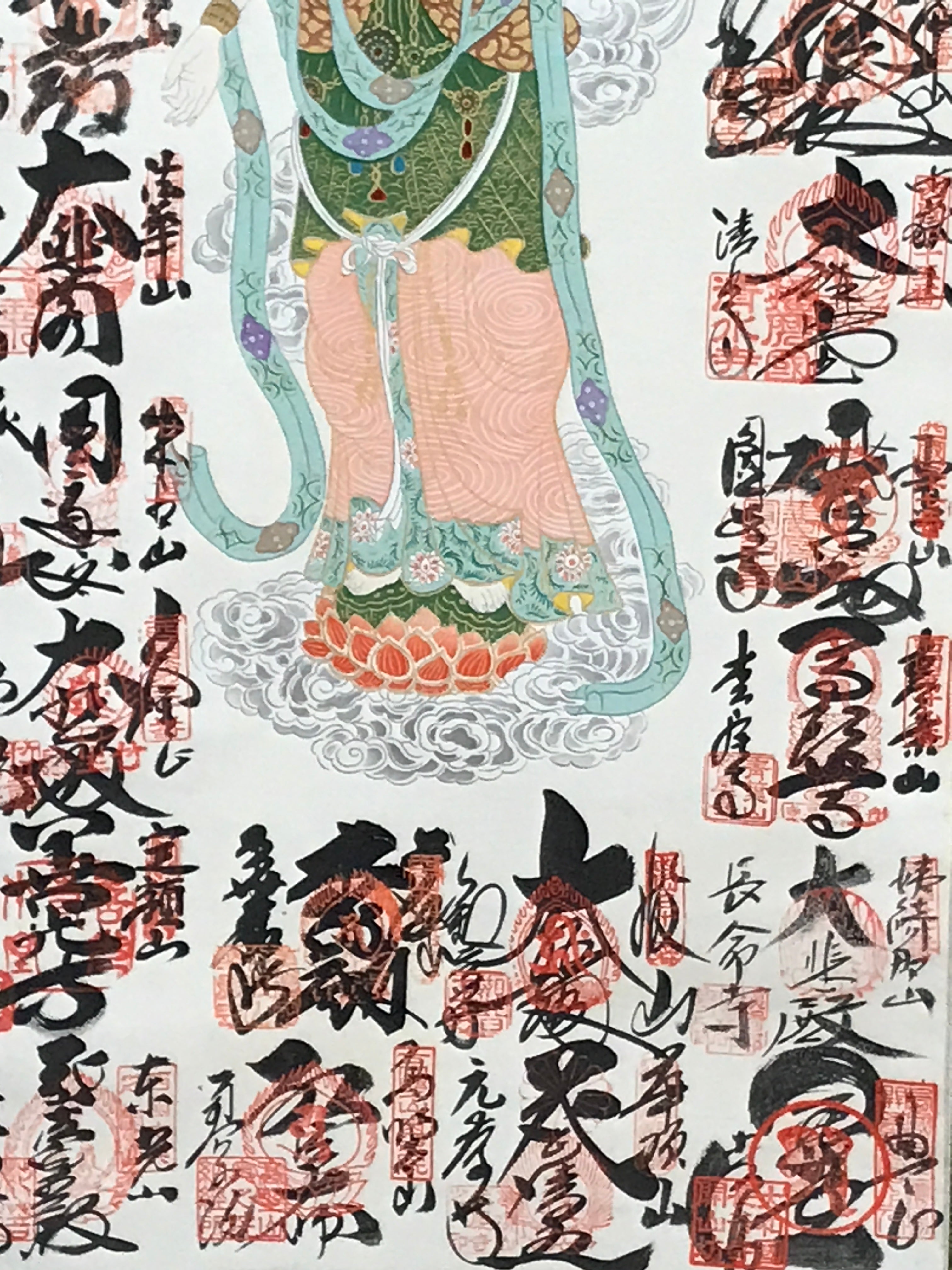 Japanese Boxed Hanging Scroll Kakejiku Vtg Saigoku Kannon Pilgrimage Color KJ134