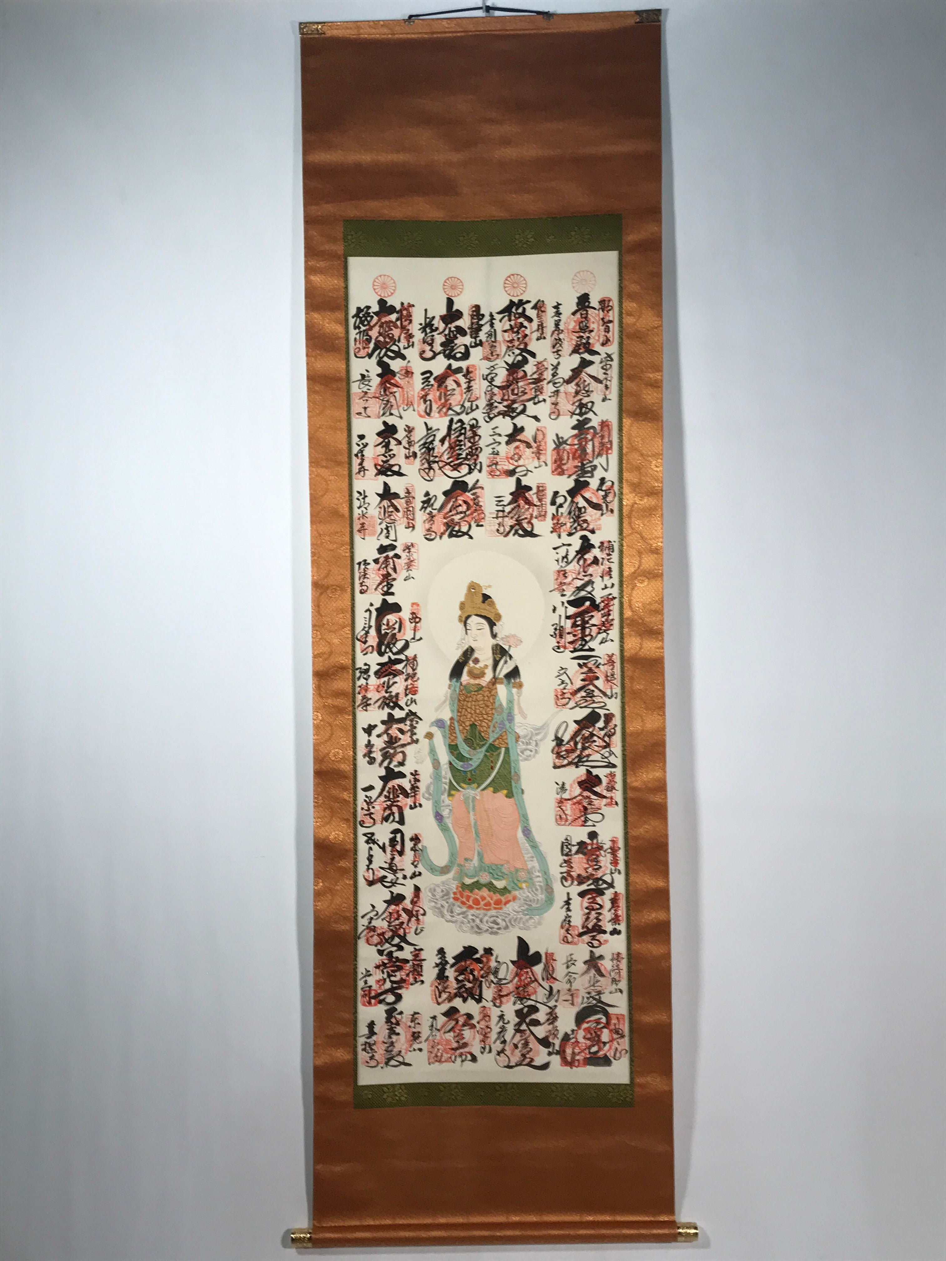 Japanese Boxed Hanging Scroll Kakejiku Vtg Saigoku Kannon Pilgrimage Color KJ134