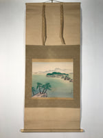 Japanese Boxed Hanging Scroll Kakejiku Vtg Seto Inland Sea Landscape Color KJ137