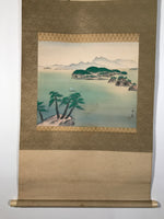 Japanese Boxed Hanging Scroll Kakejiku Vtg Seto Inland Sea Landscape Color KJ137