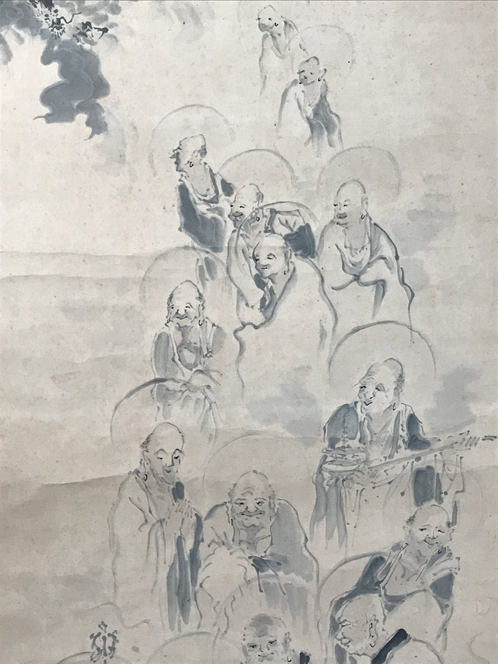 Japanese Boxed Hanging Scroll Kakejiku Vtg Sixteen Arhats Zen Buddhism KJ155