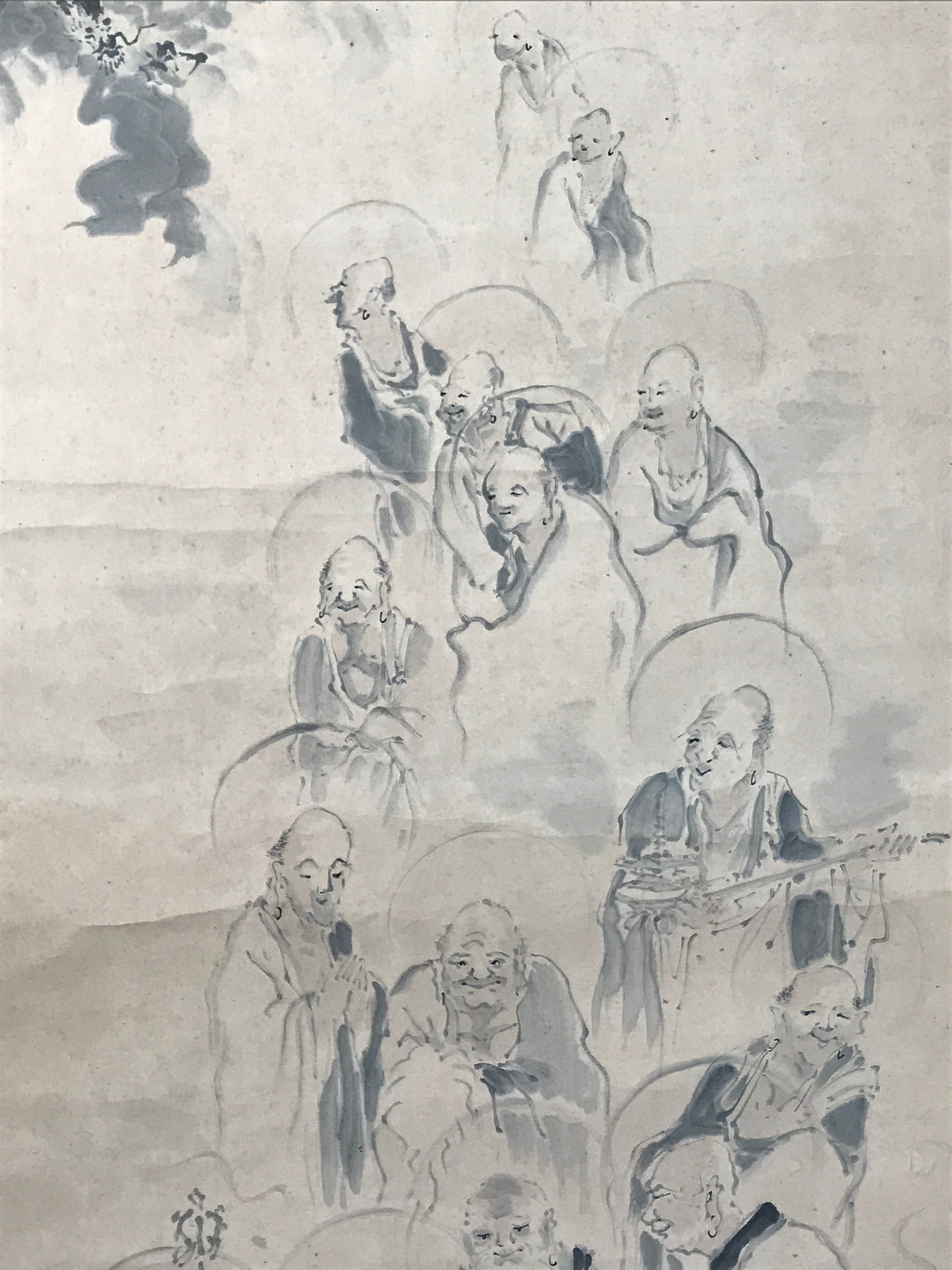 Japanese Boxed Hanging Scroll Kakejiku Vtg Sixteen Arhats Zen Buddhism KJ155
