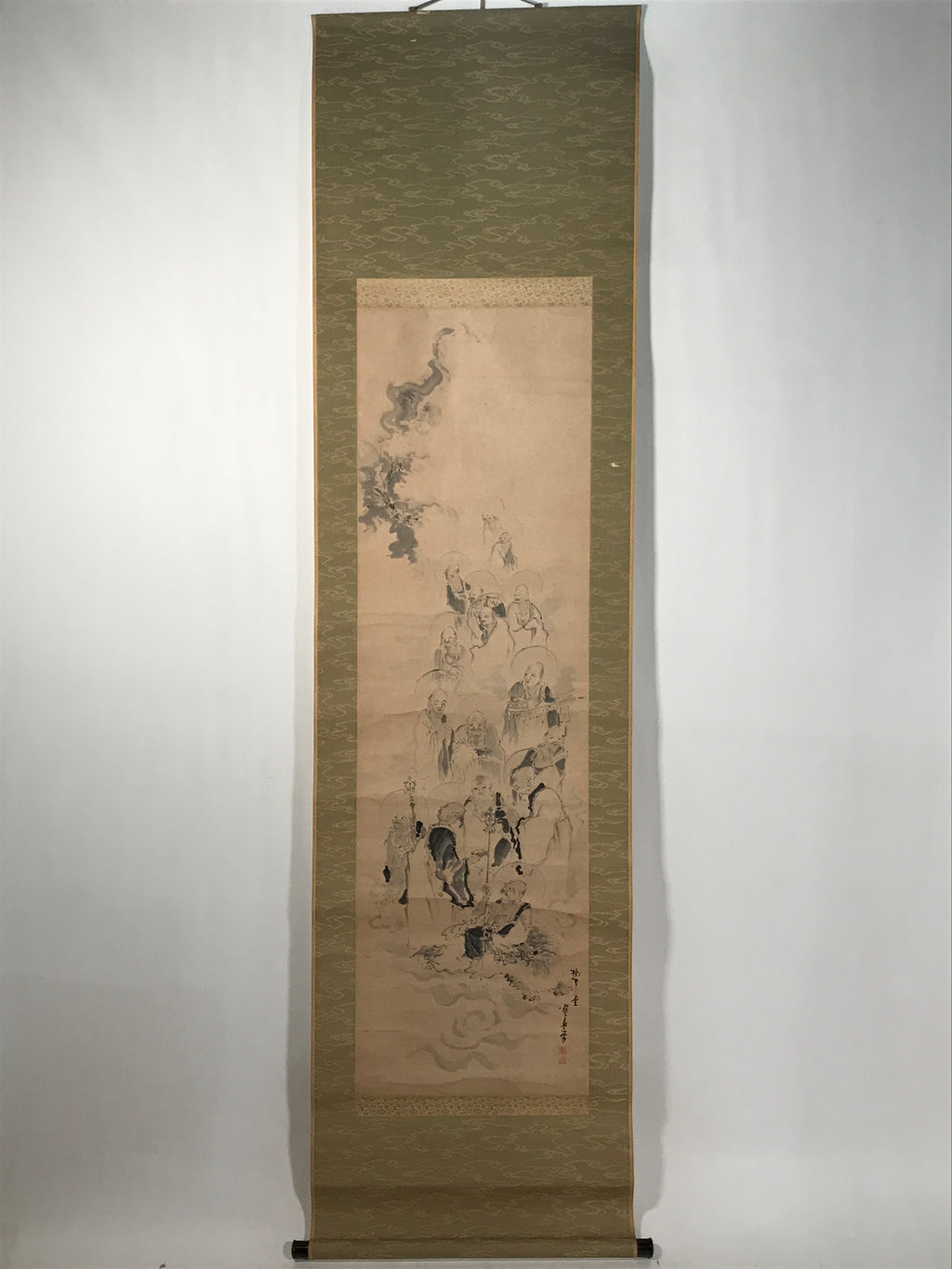 Japanese Boxed Hanging Scroll Kakejiku Vtg Sixteen Arhats Zen Buddhism KJ155