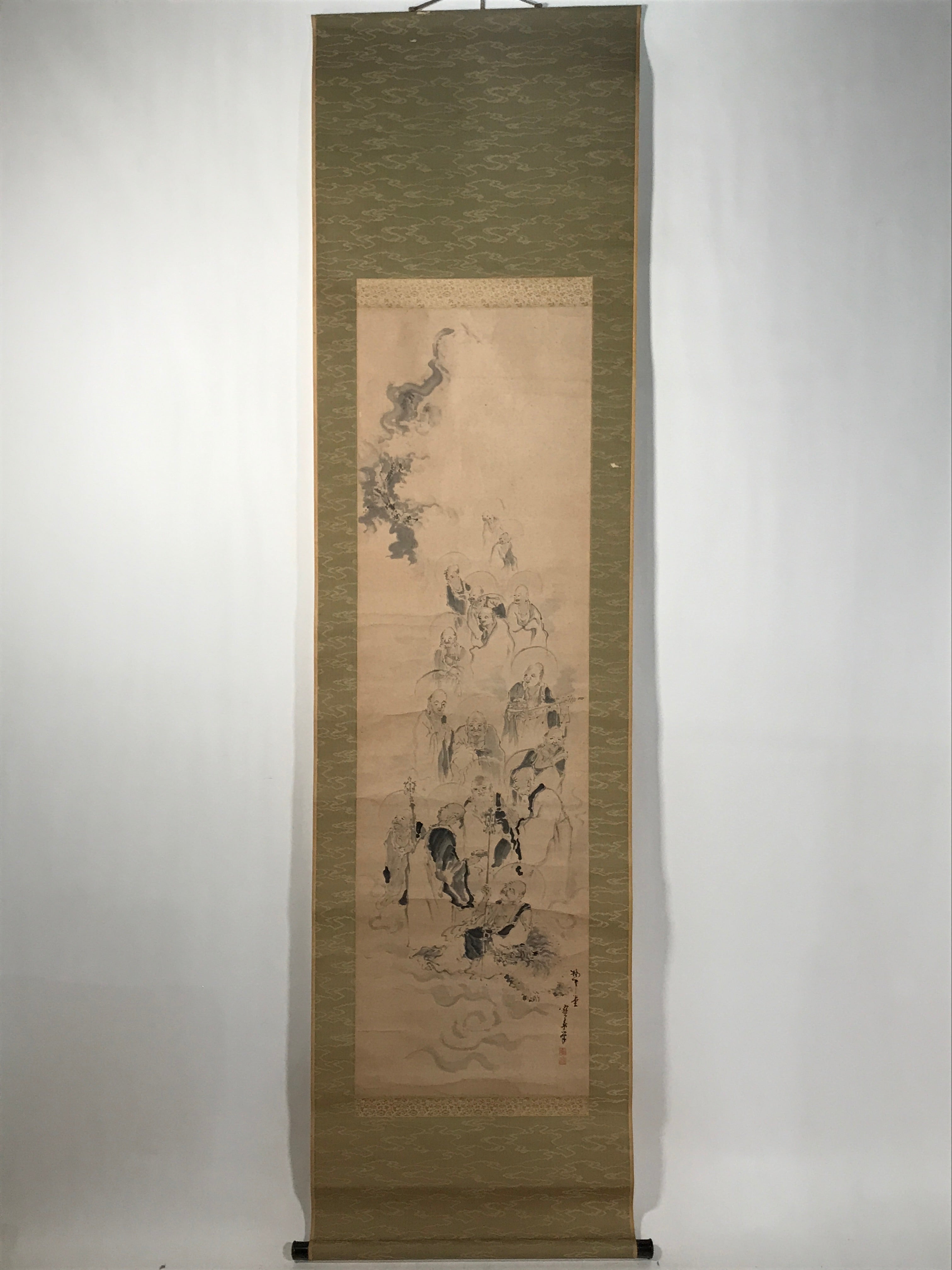 Japanese Boxed Hanging Scroll Kakejiku Vtg Sixteen Arhats Zen Buddhism KJ155