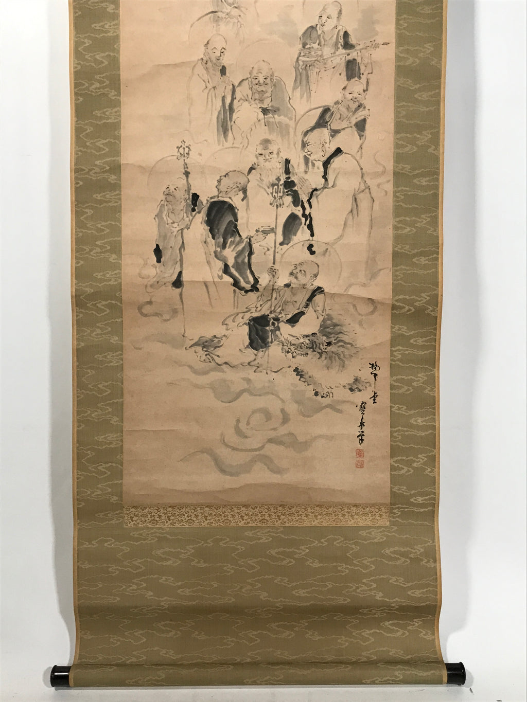 Japanese Boxed Hanging Scroll Kakejiku Vtg Sixteen Arhats Zen Buddhism KJ155