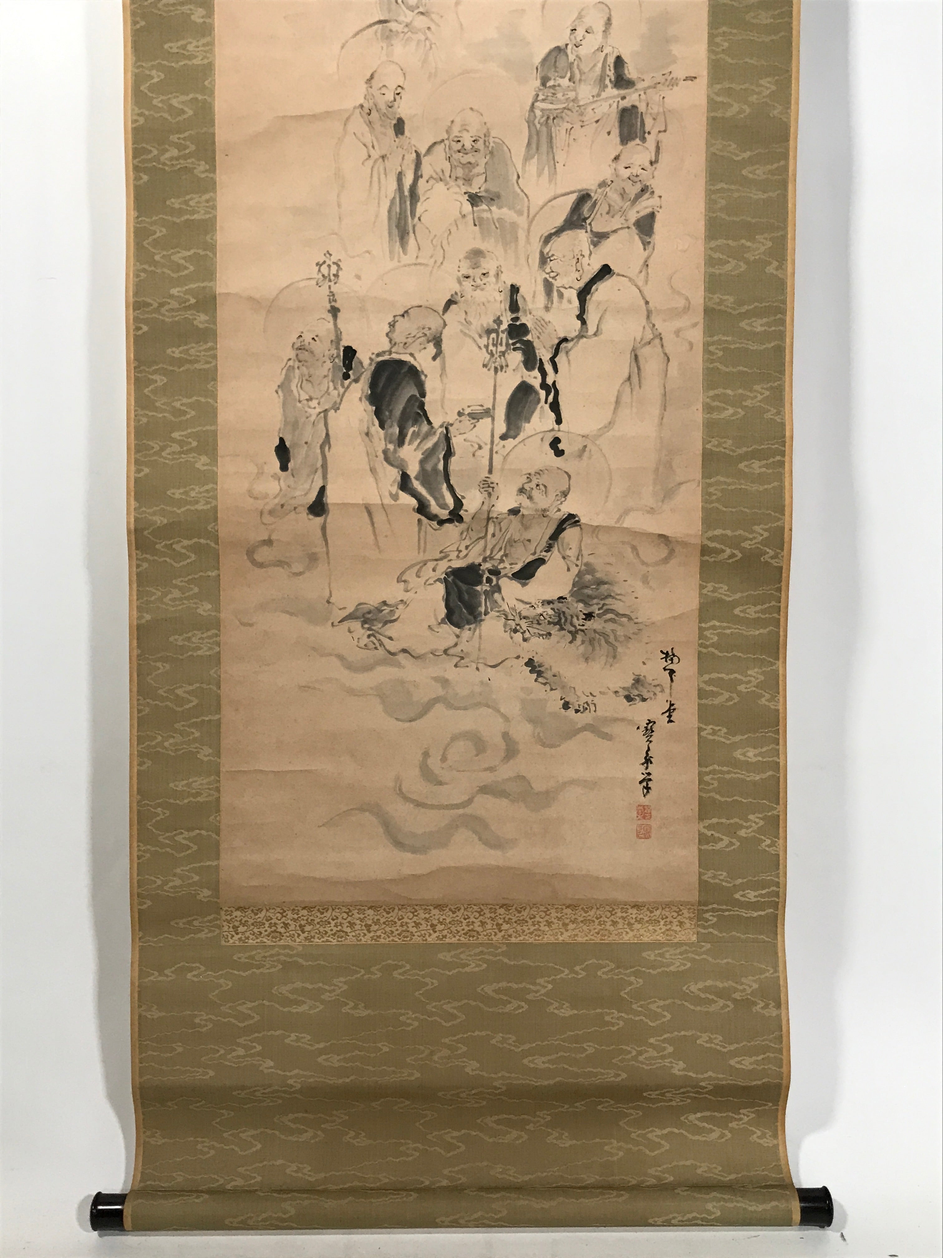 Japanese Boxed Hanging Scroll Kakejiku Vtg Sixteen Arhats Zen Buddhism KJ155