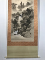 Japanese Boxed Hanging Scroll Kakejiku Vtg Waterfall Mountains Black White KJ141