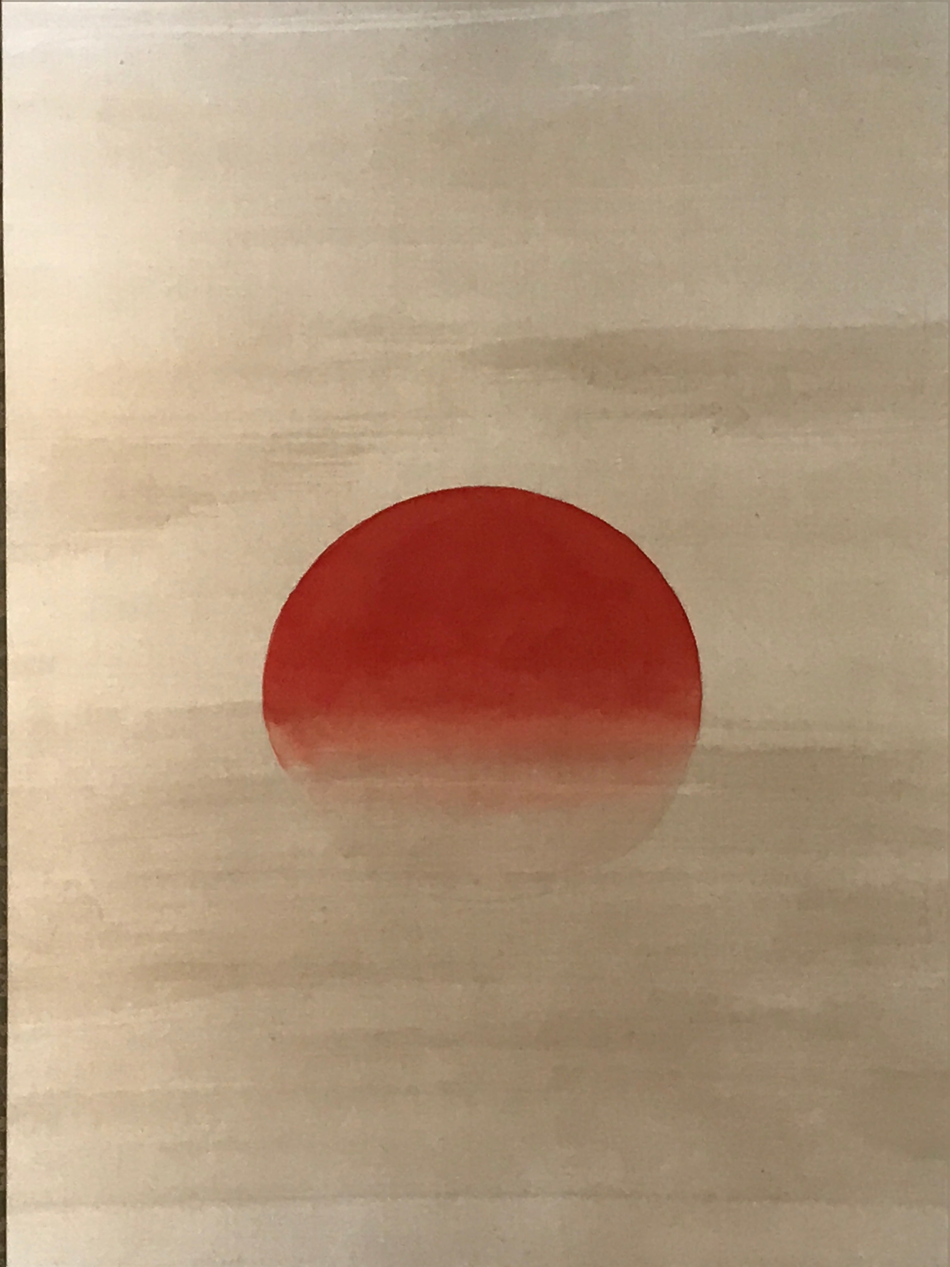 Japanese Boxed Hanging Scroll Kakejiku Vtg Waves Rising Sun Seascape Color KJ164