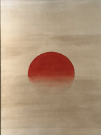 Japanese Boxed Hanging Scroll Kakejiku Vtg Waves Rising Sun Seascape Color KJ164