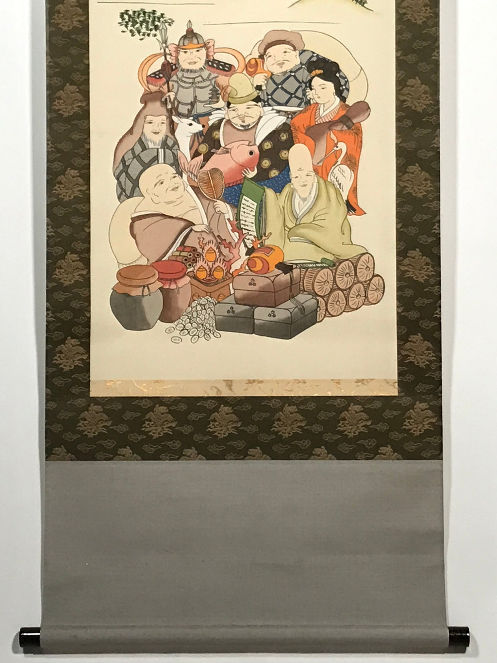 Japanese Boxed Hanging Scroll Vtg 7 Lucky Gods Kakejiku Chagake SC973