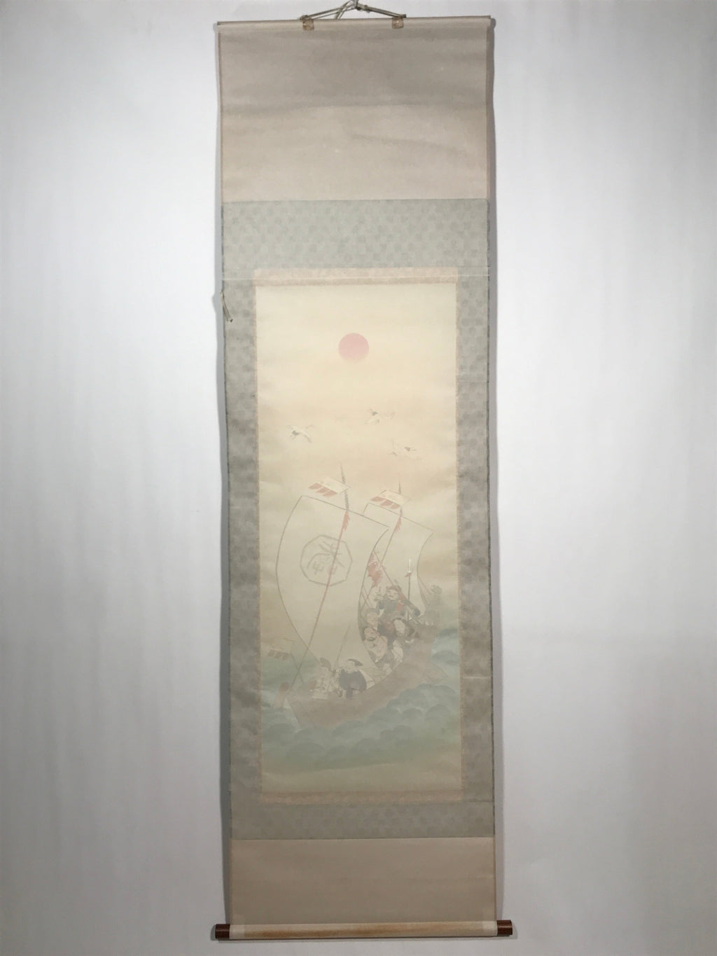 Japanese Boxed Hanging Scroll Vtg 7 Lucky Gods Takarabune Ship Kakejiku SC976