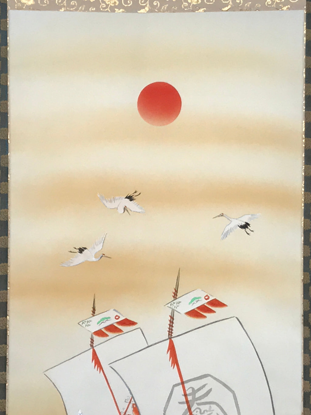Japanese Boxed Hanging Scroll Vtg 7 Lucky Gods Takarabune Ship Kakejiku SC976