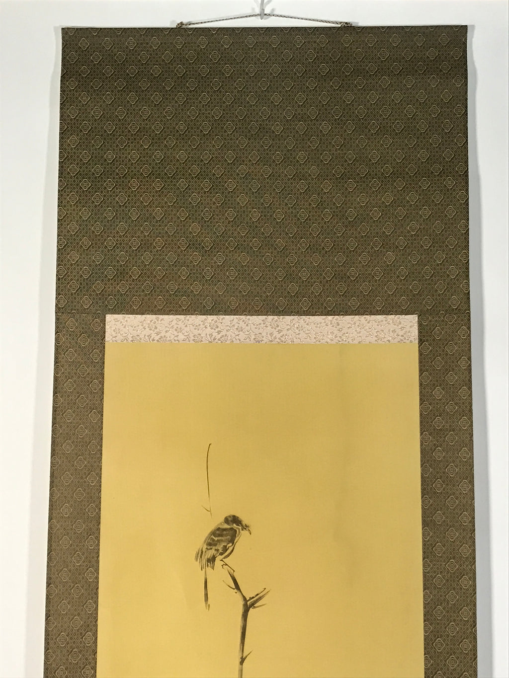 Japanese Boxed Hanging Scroll Vtg Bird Singing Old Tree Miyamoto Musashi KJ145