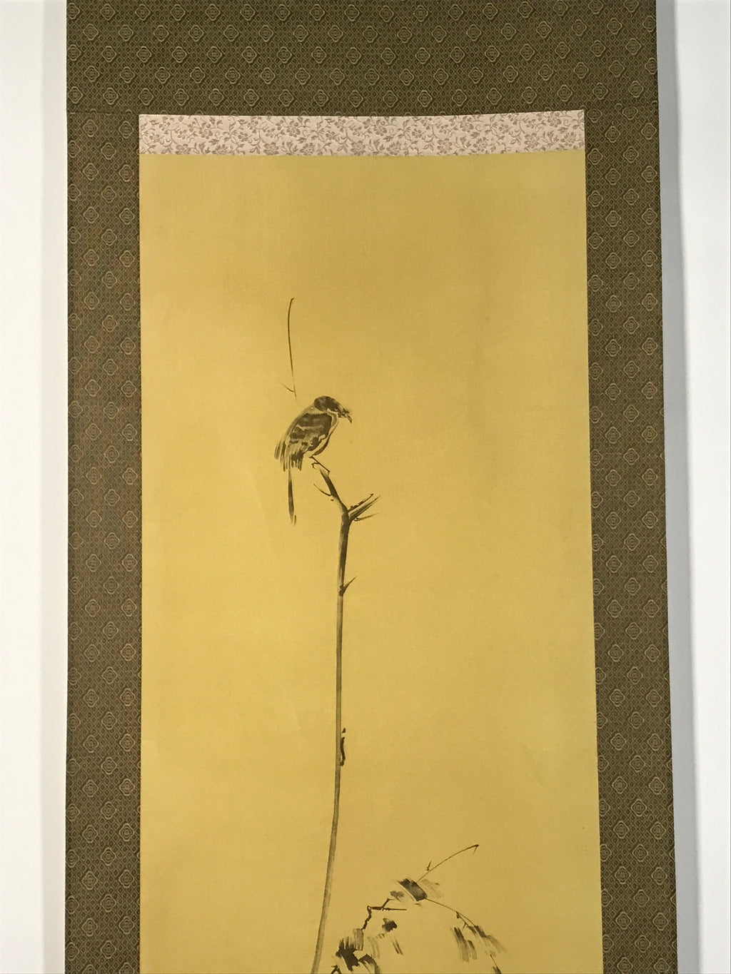 Japanese Boxed Hanging Scroll Vtg Bird Singing Old Tree Miyamoto Musashi KJ145