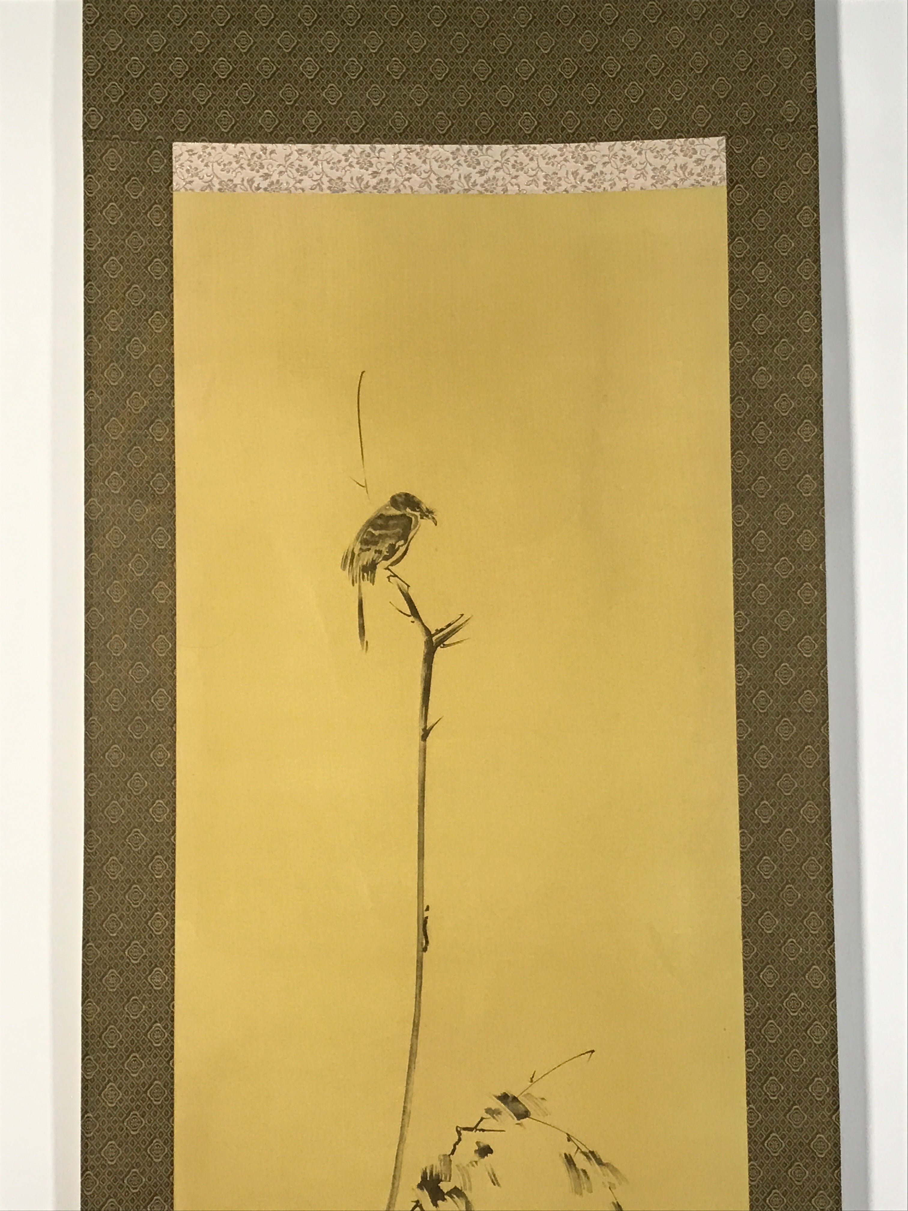 Japanese Boxed Hanging Scroll Vtg Bird Singing Old Tree Miyamoto Musashi KJ145