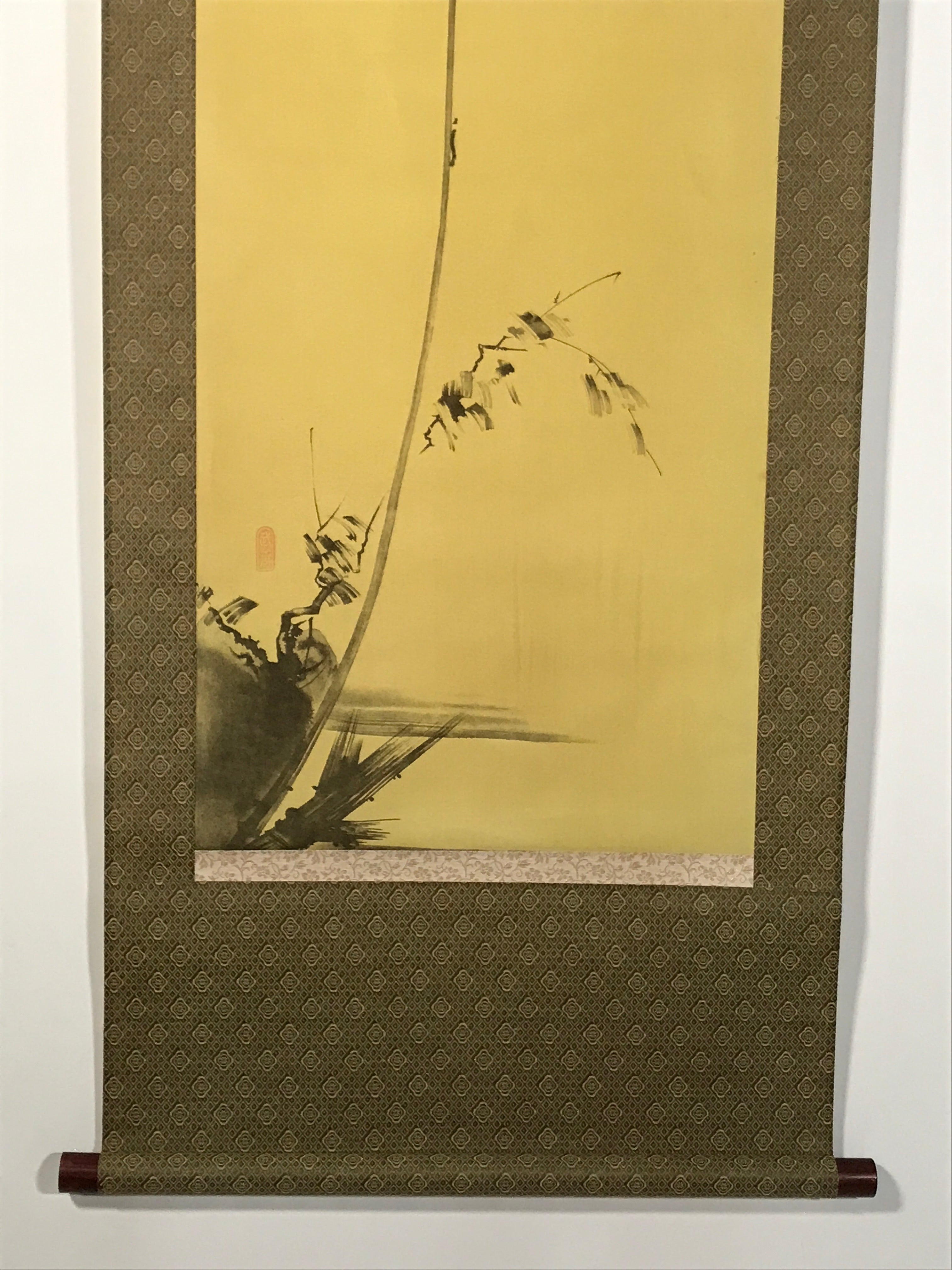 Japanese Boxed Hanging Scroll Vtg Bird Singing Old Tree Miyamoto Musashi KJ145