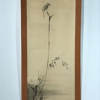 Japanese Boxed Hanging Scroll Vtg Bird Singing Old Tree Miyamoto Musashi KJ33