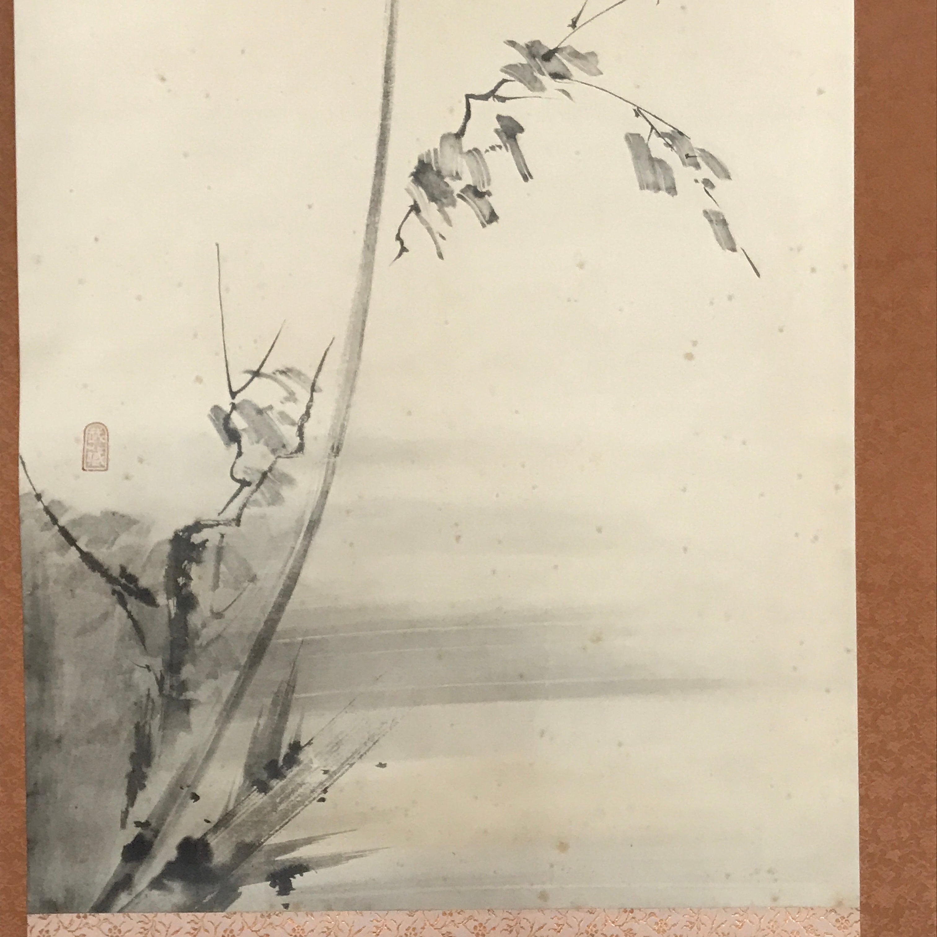 Japanese Boxed Hanging Scroll Vtg Bird Singing Old Tree Miyamoto Musashi KJ33