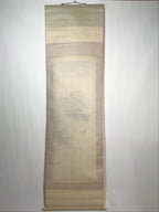 Japanese Boxed Hanging Scroll Vtg Birds Suzume Bamboo Kacho Kakejiku SC984