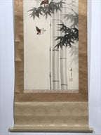 Japanese Boxed Hanging Scroll Vtg Birds Suzume Bamboo Kacho Kakejiku SC984