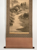 Japanese Boxed Hanging Scroll Vtg Black White Ink Landscape Sansui Kakejiku KJ35