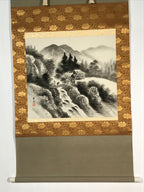 Japanese Boxed Hanging Scroll Vtg Black White Ink Landscape Sansui Kakejiku KJ37