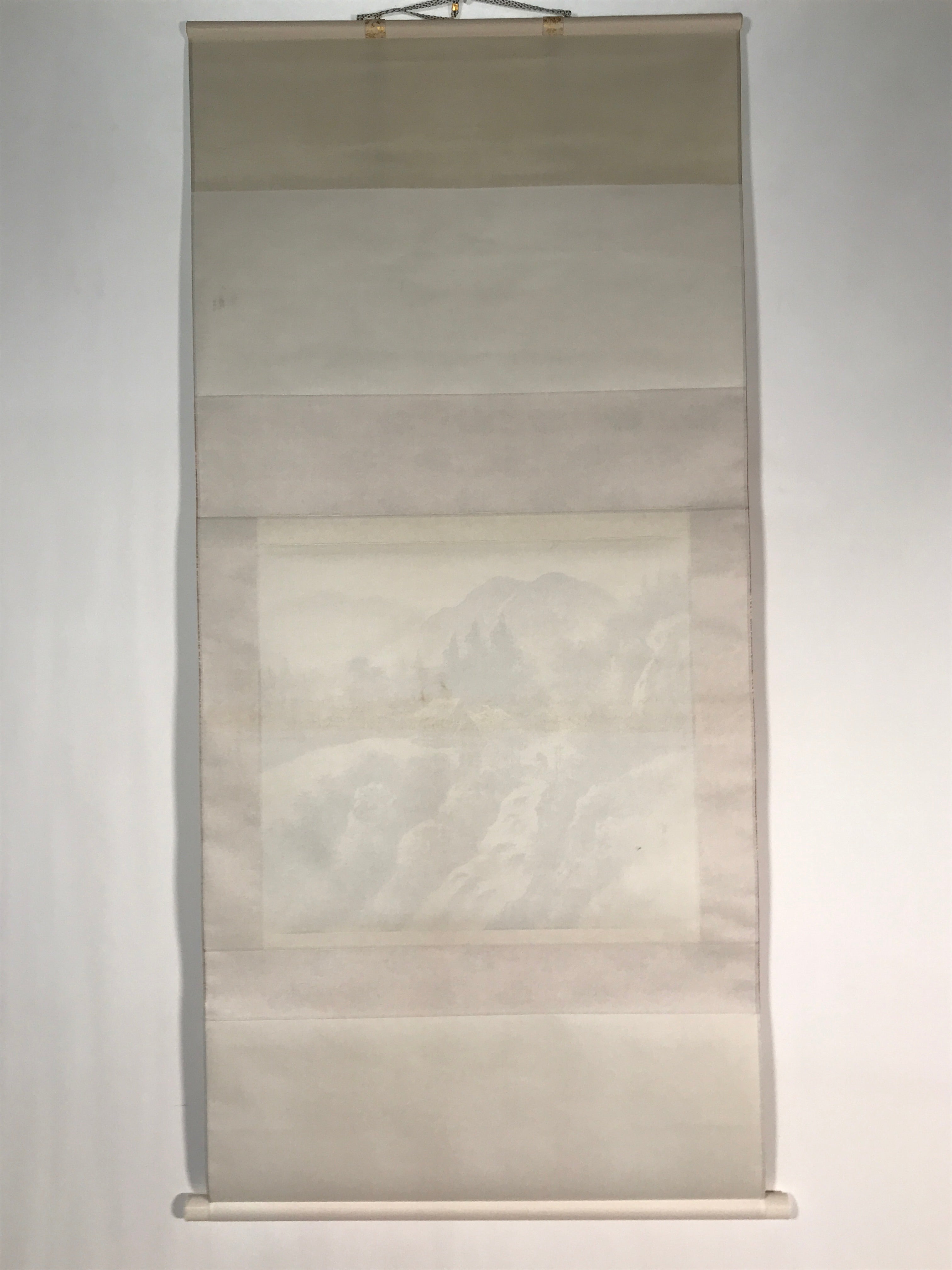 Japanese Boxed Hanging Scroll Vtg Black White Ink Landscape Sansui Kakejiku KJ37