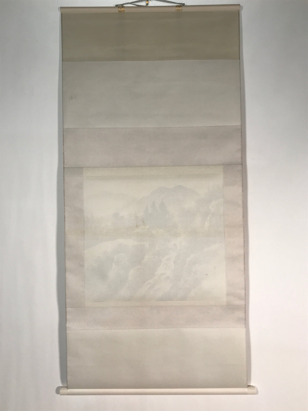 Japanese Boxed Hanging Scroll Vtg Black White Ink Landscape Sansui Kakejiku KJ37