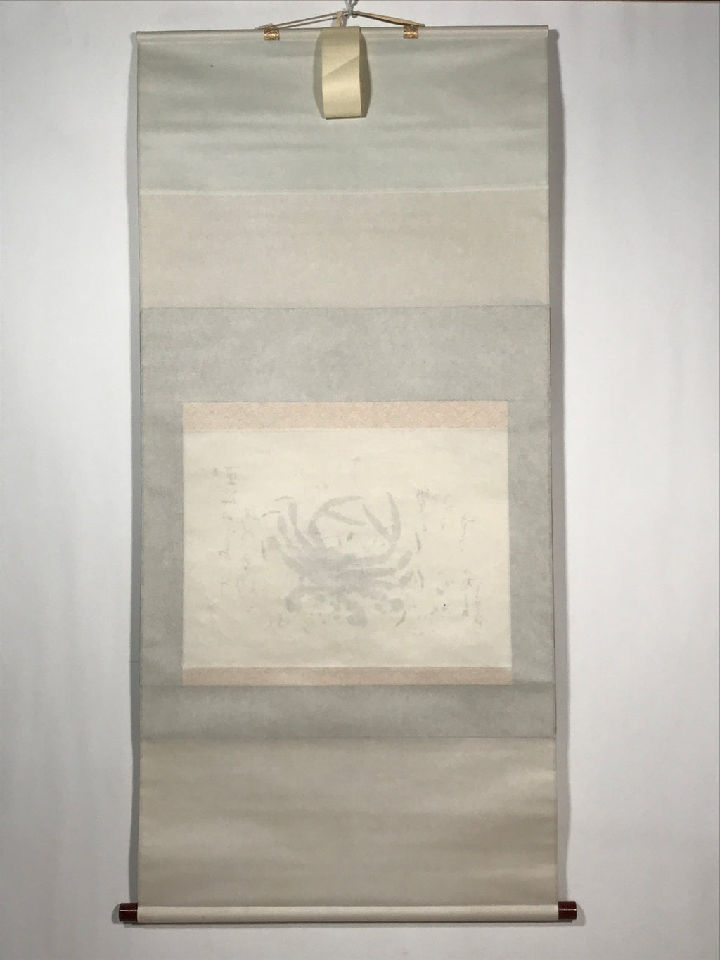 Japanese Boxed Hanging Scroll Vtg Crab Kani No Zu Monochrome Kakejiku SC981