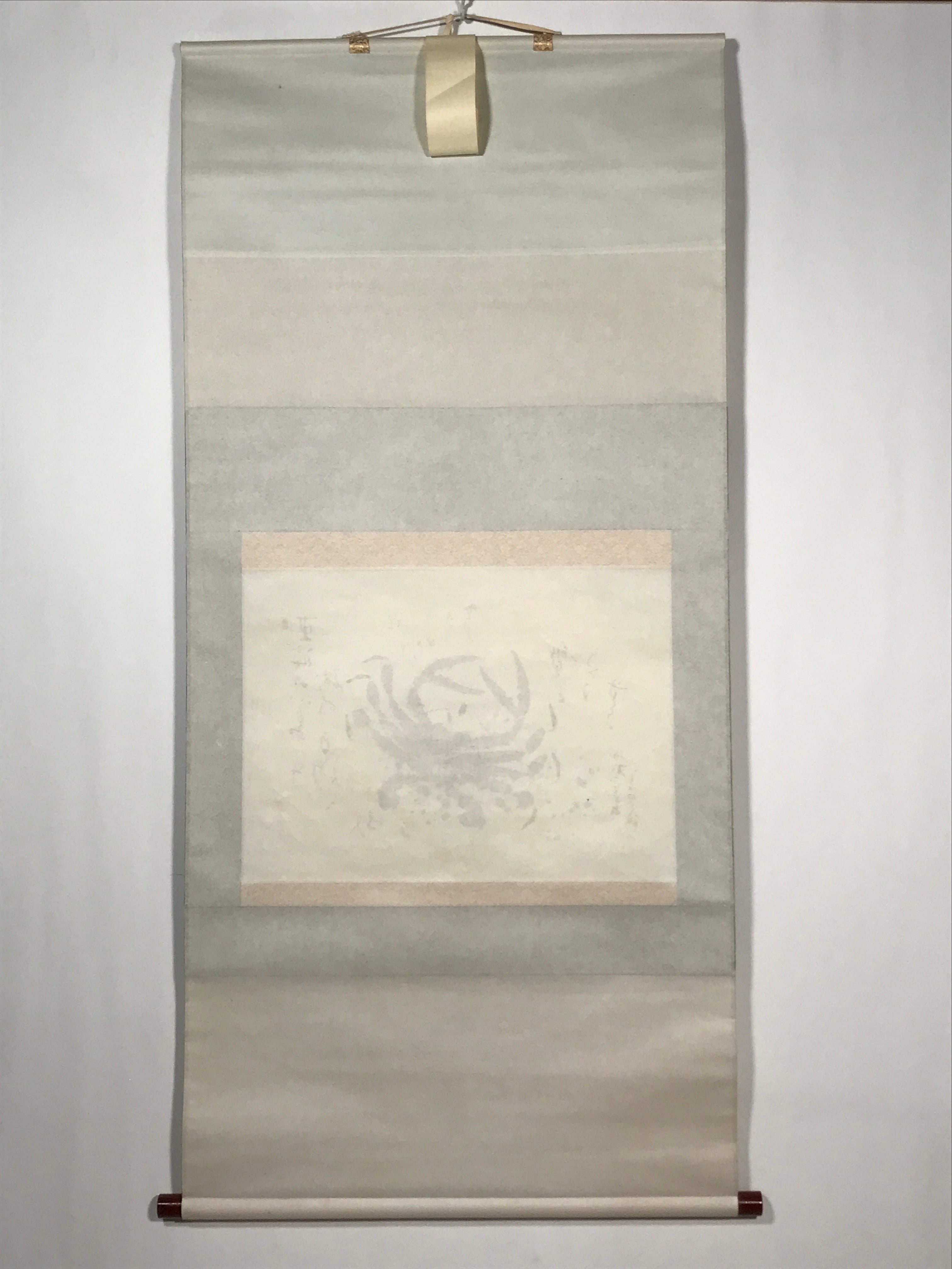 Japanese Boxed Hanging Scroll Vtg Crab Kani No Zu Monochrome Kakejiku SC981