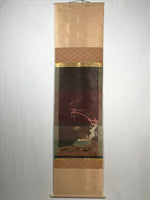 Japanese Boxed Hanging Scroll Vtg Crane Plum Flowers Kacho Kakejiku SC977