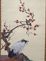 Japanese Boxed Hanging Scroll Vtg Crane Plum Flowers Kacho Kakejiku SC977