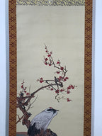 Japanese Boxed Hanging Scroll Vtg Crane Plum Flowers Kacho Kakejiku SC977
