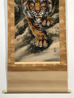 Japanese Boxed Hanging Scroll Vtg Fierce Tiger Orange Black Moko Kakejiku KJ34