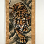 Japanese Boxed Hanging Scroll Vtg Fierce Tiger Orange Black Moko Kakejiku KJ34