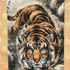 Japanese Boxed Hanging Scroll Vtg Fierce Tiger Orange Black Moko Kakejiku KJ34