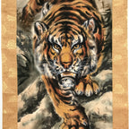 Japanese Boxed Hanging Scroll Vtg Fierce Tiger Orange Black Moko Kakejiku KJ34