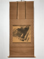 Japanese Boxed Hanging Scroll Vtg Houses River Sansui Landscape Kakejiku SC983