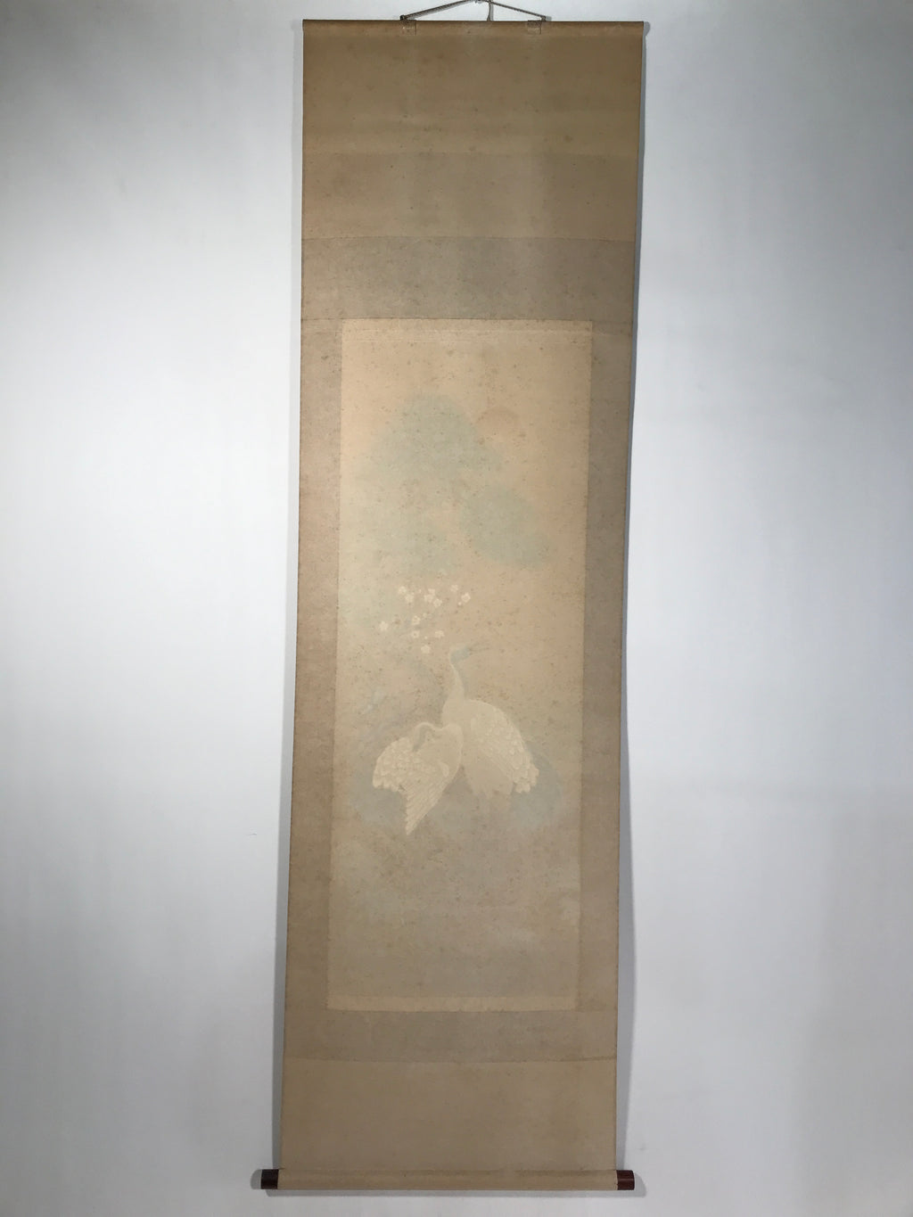 Japanese Boxed Hanging Scroll Vtg Kakejiku Cranes Pine Tree Plum Blossoms KJ150