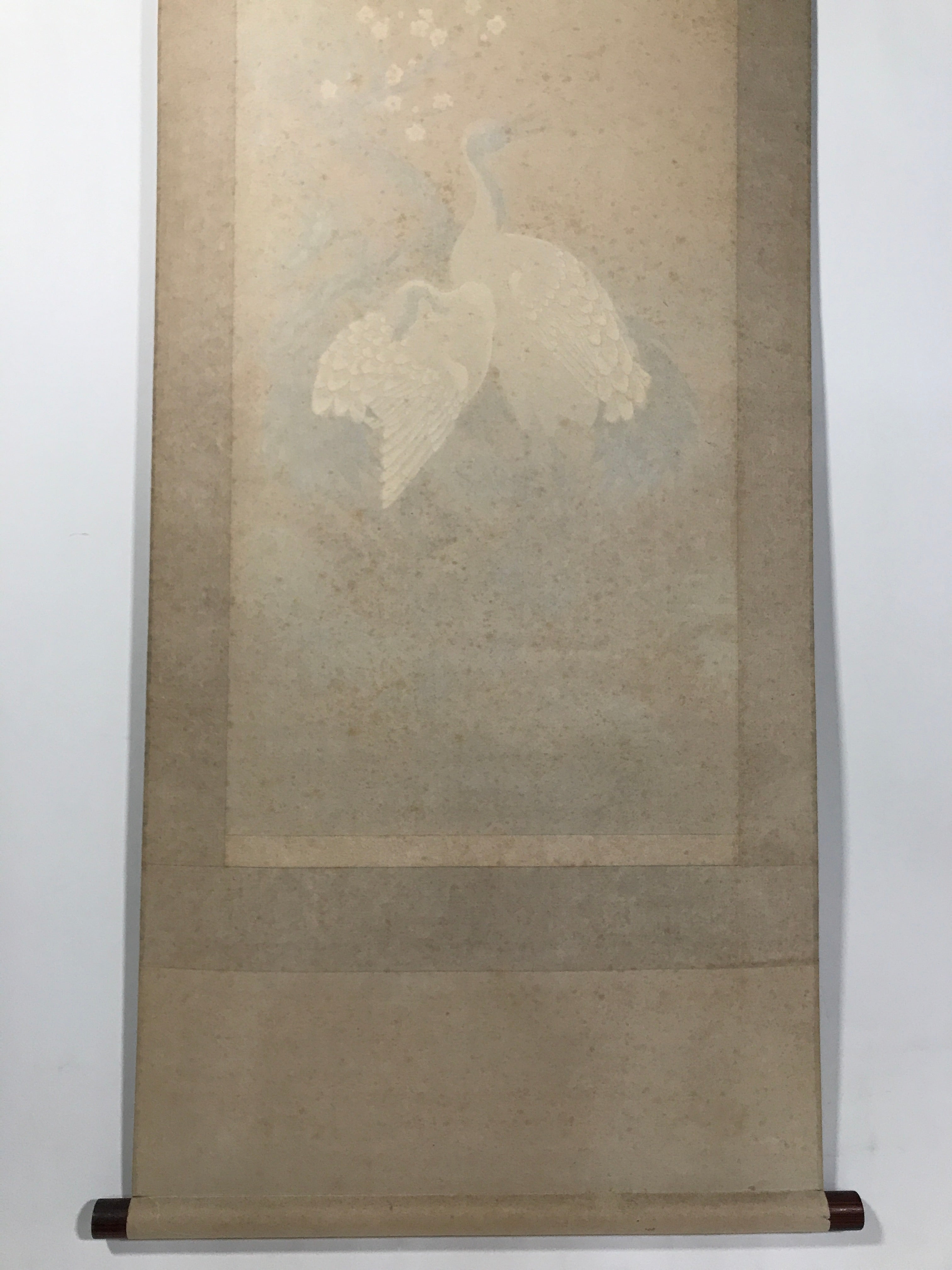 Japanese Boxed Hanging Scroll Vtg Kakejiku Cranes Pine Tree Plum Blossoms KJ150