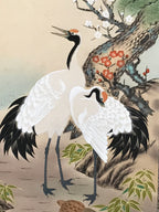 Japanese Boxed Hanging Scroll Vtg Kakejiku Cranes Pine Tree Plum Blossoms KJ150
