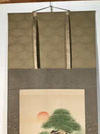 Japanese Boxed Hanging Scroll Vtg Kakejiku Cranes Pine Tree Plum Blossoms KJ150