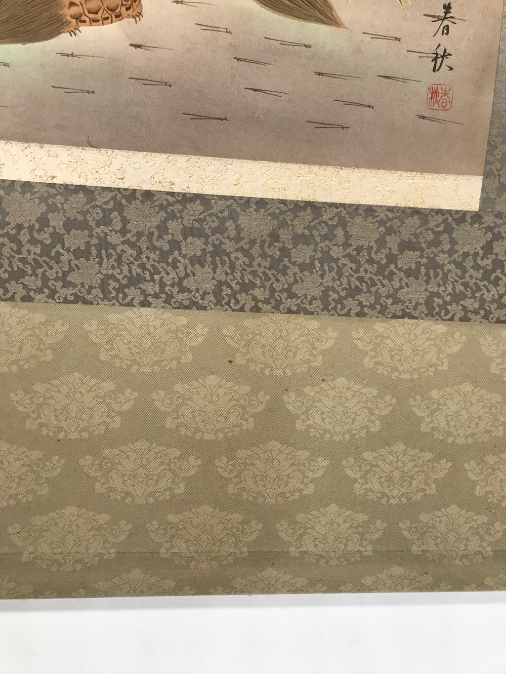 Japanese Boxed Hanging Scroll Vtg Kakejiku Cranes Pine Tree Plum Blossoms KJ150