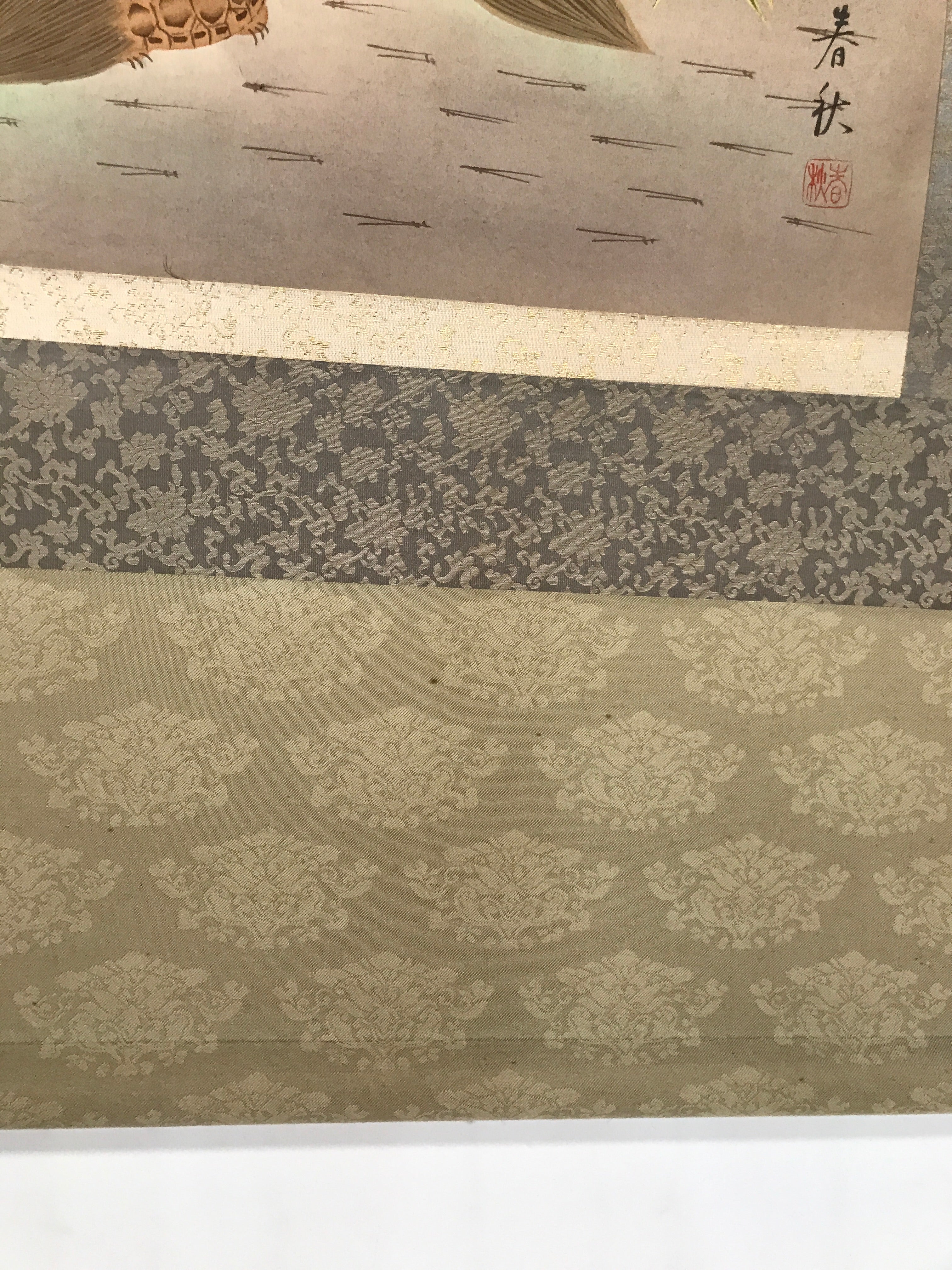 Japanese Boxed Hanging Scroll Vtg Kakejiku Cranes Pine Tree Plum Blossoms KJ150