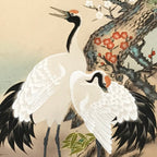 Japanese Boxed Hanging Scroll Vtg Kakejiku Cranes Pine Tree Plum Blossoms KJ150