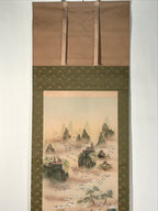 Japanese Boxed Hanging Scroll Vtg Kakejiku Hundred Cranes Flying Temples KJ153