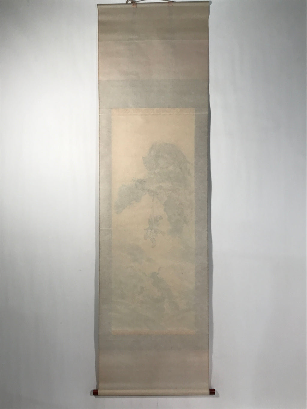 Japanese Boxed Hanging Scroll Vtg Kakejiku Man Hanging Vine Tiger Zen Koan KJ160