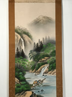 Japanese Boxed Hanging Scroll Vtg Kakejiku River Algae Waterfall Mountain KJ152
